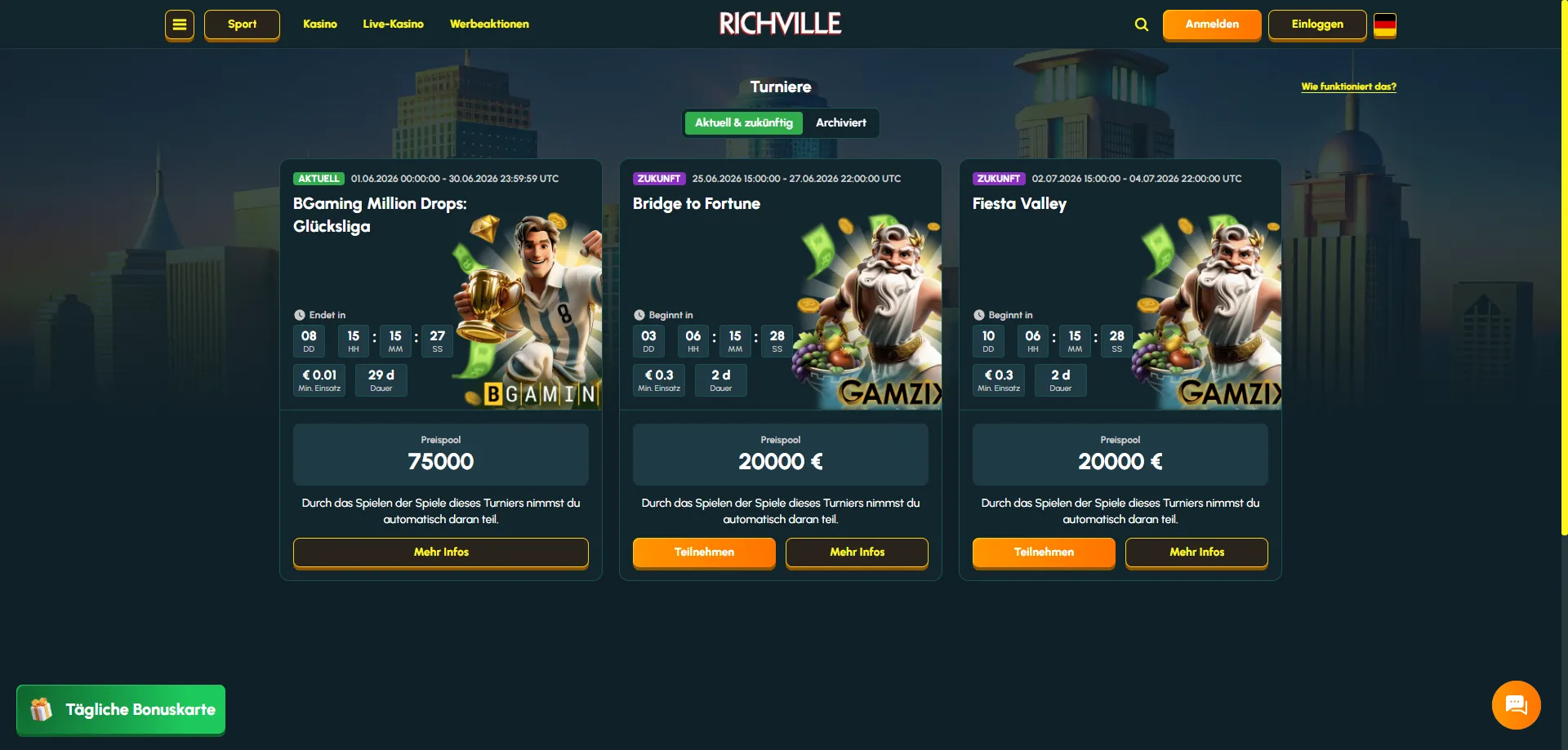 Richville Sportwetten &ndash; Live-Betting und M&auml;rkte f&uuml;r &ouml;sterreichische Spieler