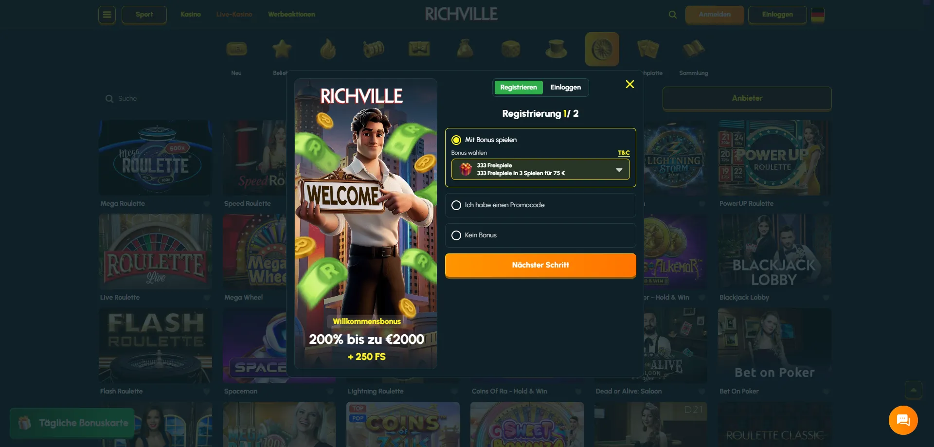 Richville Casino Registrierung &ndash; Konto erstellen f&uuml;r &ouml;sterreichische Spieler